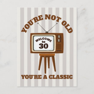 Carte Postale Humour de vœux d'anniversaire Télévision rétro vin