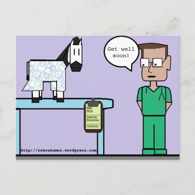 Carte postale Humour Zebra "Get well soon" (Devant)