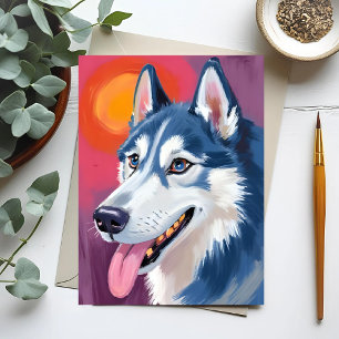 Carte Postale Husky de Sibérie   Peinture de portrait de chien