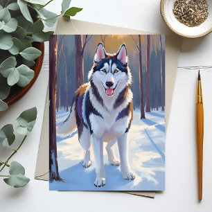 Carte Postale Husky   Peinture de compagnie d'aquarelle d'hiver 