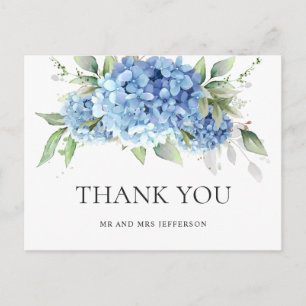 Carte Postale Hydrangea Bleu Aquarelle Élégante Simple Merci