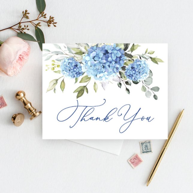 Carte Postale Hydrangea Bleu Élégant Fleur d'Eucalyptus Merci (Créateur téléchargé)