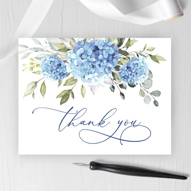 Carte Postale Hydrangea Bleue Élégante Fleur d'Eucalyptus Merci (Créateur téléchargé)