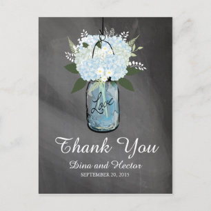 Carte Postale Hydrangea Blue Mason Jar Chalkboard   MERCI
