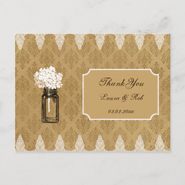 Carte Postale hydrangea dans le bocal de mason, mariage burlap m (Devant)