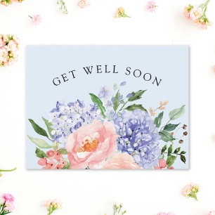 Carte Postale Hydrangea Floral Bleu Rose Aquarelle Bon rétabliss