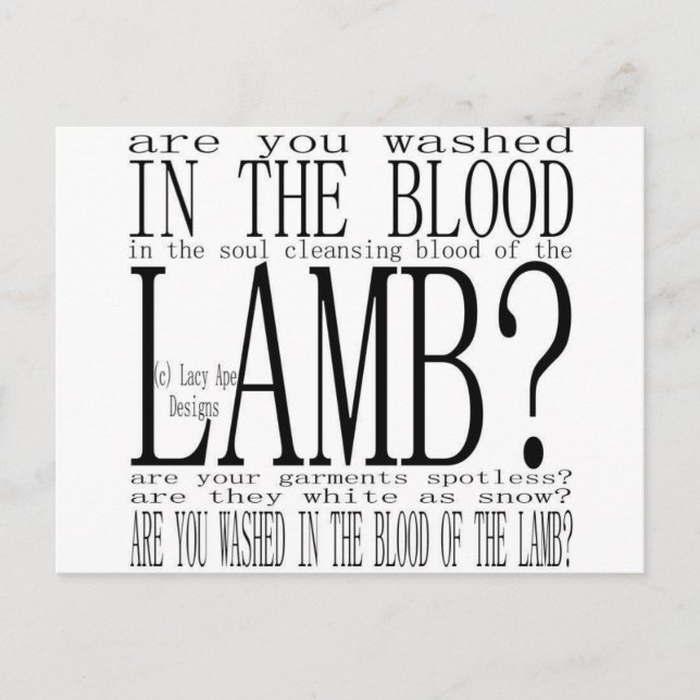 Carte Postale Hymne Es-tu Washed in the Blood (Blanc) (Devant)