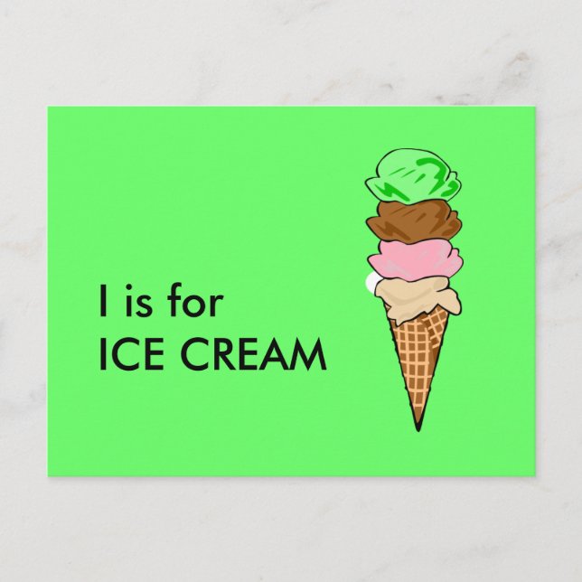 Carte Postale "I" est pour Ice Cream Alphabet Flashcard (Devant)