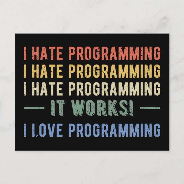 Carte Postale I Hate Programmation - Drôle Programmeur I (Devant)