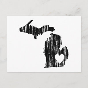 Carte Postale I Heart Michigan Grunge Worn Outline State Love