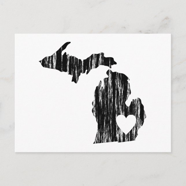 Carte Postale I Heart Michigan Grunge Worn Outline State Love (Devant)