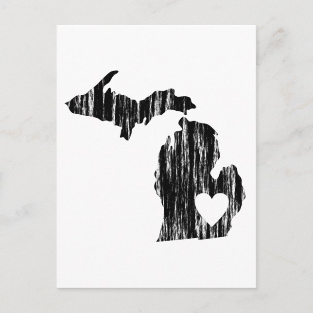 Carte Postale I Heart Michigan Grunge Worn Outline State Love (Devant)
