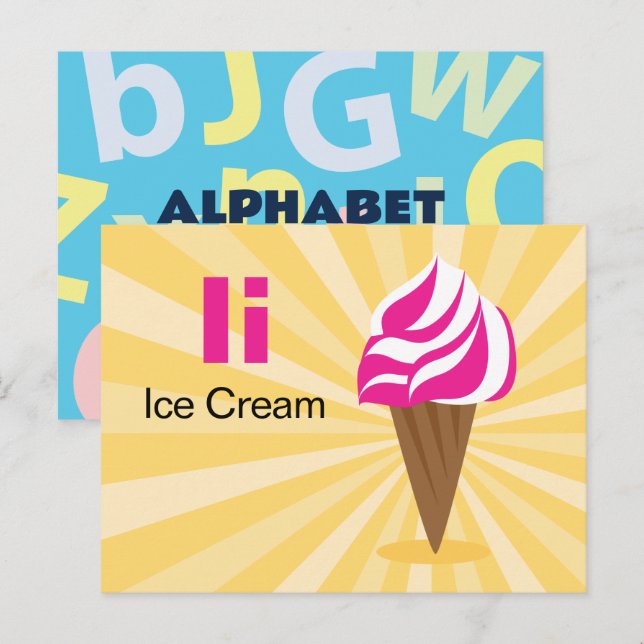 Carte Postale I is for Ice Cream - Alphabet Flash Card (Devant / Derrière)
