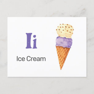 Carte Postale I is for Ice Cream - Alphabet Flash Card