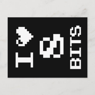 Carte Postale I Love 8 Bits, gamer design geek