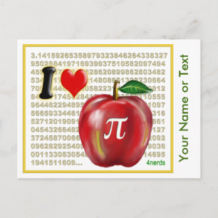 Carte Postale I Love Apple Pie et Pi Math Numbers Rouge et Or