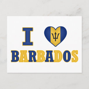 Carte Postale I Love Barbados Heart Flag Design