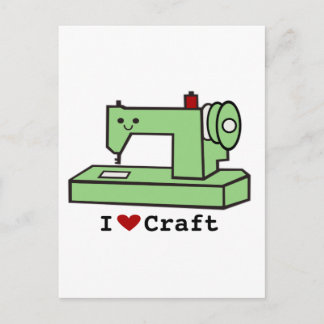 Carte Postale I Love Craft - Kawaii Machine à coudre