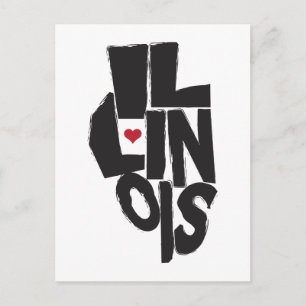 Carte Postale I Love Illinois State Map Art