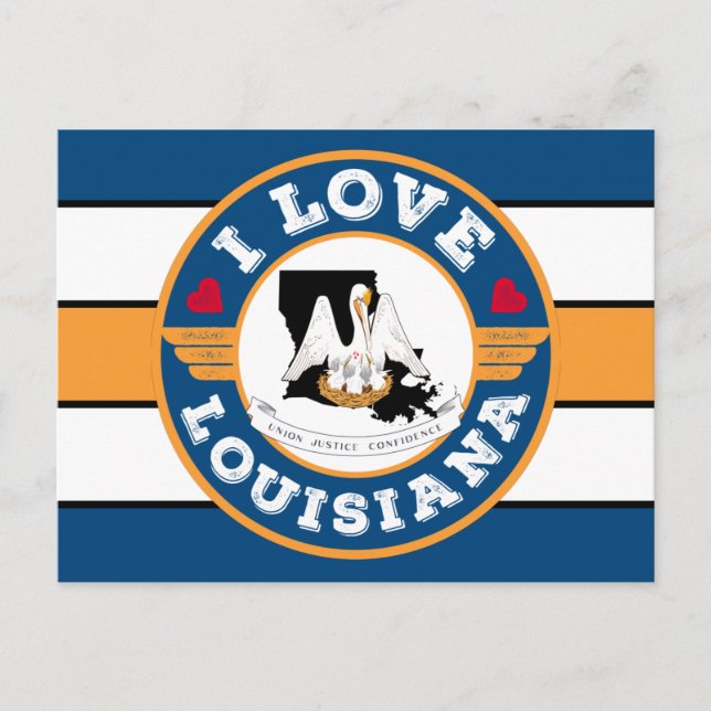 Carte Postale I Love Louisiana Retro Stripes State Flag and Map (Devant)