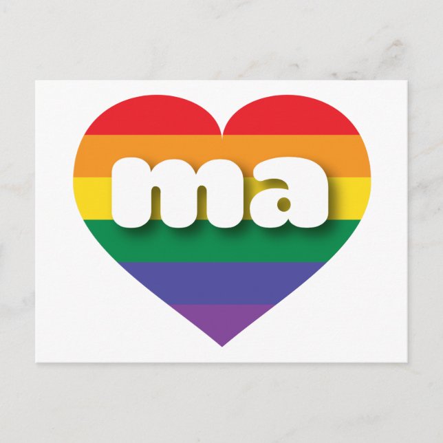 Carte Postale I Love Massachusetts Rainbow Heart (Devant)