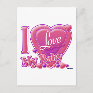Carte Postale I Love My Baby rose/violet - coeurs