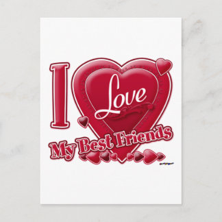 Carte Postale I Love My Best Friends rouge - coeur
