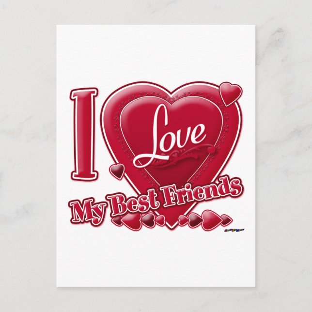 Carte Postale I Love My Best Friends rouge - coeur (Devant)