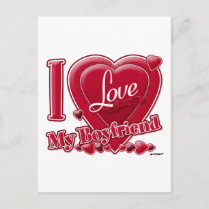 Carte Postale I Love My Boyfriend rouge - coeur