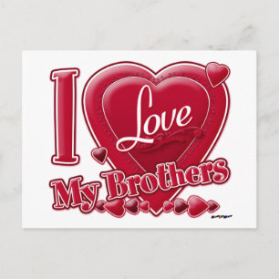 Carte Postale I Love My Brothers rouge - coeur