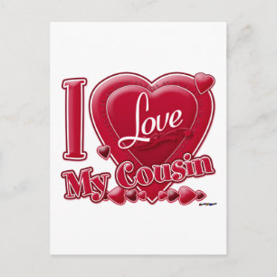 Carte Postale I Love My Cousin rouge - coeur