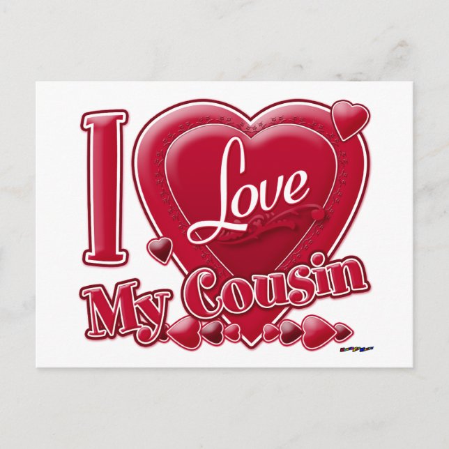Carte Postale I Love My Cousin rouge - coeur (Devant)