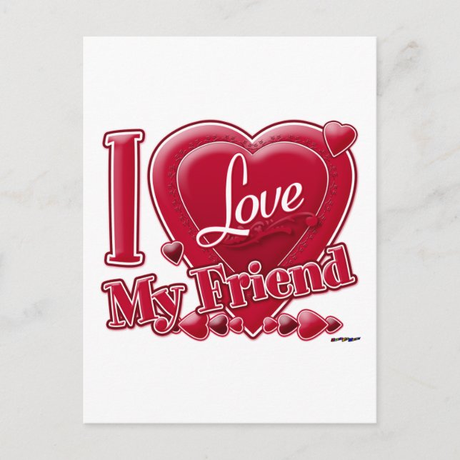 Carte Postale I Love My Friend rouge - coeur (Devant)