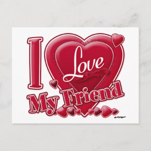 Carte Postale I Love My Friend rouge - coeur