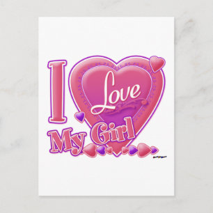 Carte Postale I Love My Girl rose/violet - coeur