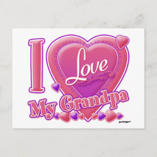 Carte Postale I Love My Grand-pa rose/violet - coeur