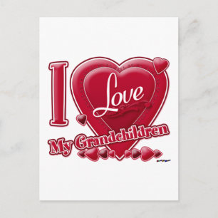 Carte Postale I Love My Grandchildren coeur rouge - photo
