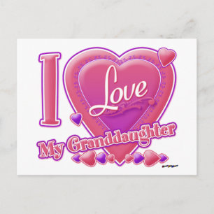 Carte Postale I Love My Grandgirl rose/violet - coeur