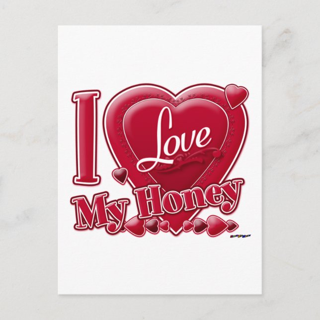 Carte Postale I Love My Honey rouge - coeur (Devant)