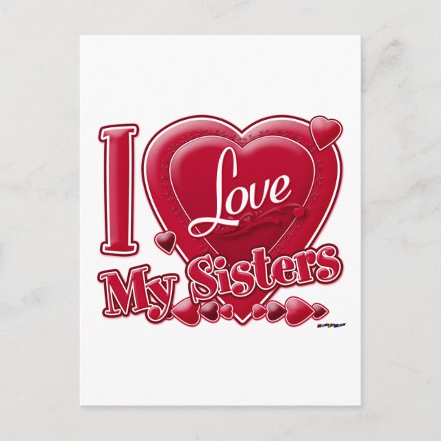 Carte Postale I Love My Sisters rouge - coeur (Devant)