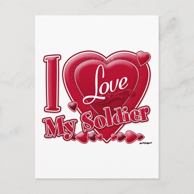 Carte Postale I Love My Soldier rouge - coeur (Devant)