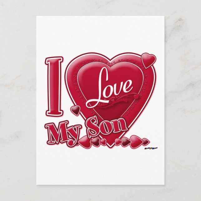 Carte Postale I Love My Son rouge - coeur (Devant)