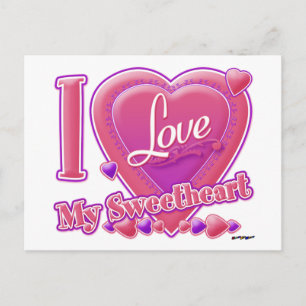 Carte Postale I Love My Sweetheart rose/violet - coeur