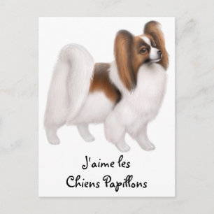Carte Postale I Love Papillon Dogs in French Postcard