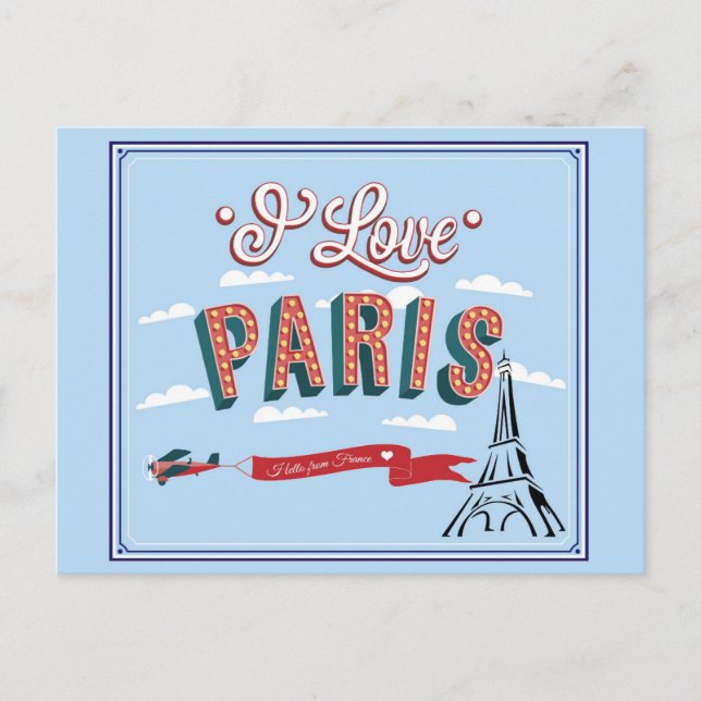 Carte Postale I Love Paris France Tour Eiffel Voyage (Devant)