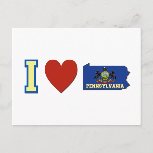 Carte Postale I Love Pennsylvania Shaped State Flag and Heart (Devant)