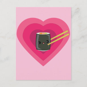 Carte Postale I Love Sushi Kawaii Sushi Roll