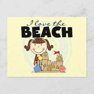 Carte Postale I Love the Beach Brunette Girl Tshirts and Gifts