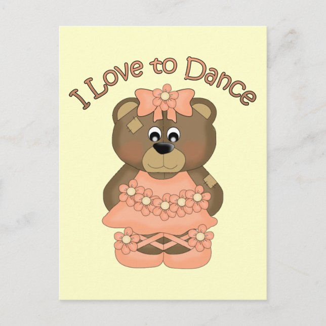 Carte Postale I Love to Dance Ballerina Bear Orange (Devant)