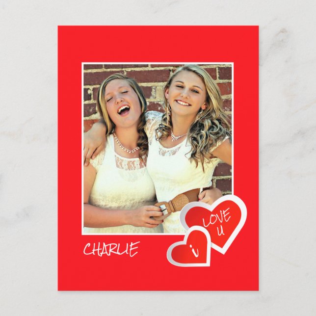 Carte Postale I Love U, Coeurs mignons - Photo personnalisée (Devant)